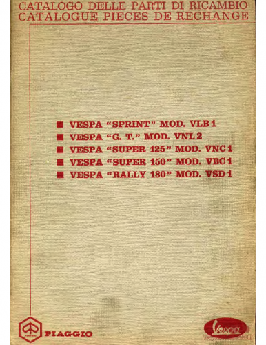 Catalogo Ricambi Vespa Sprint, Super, GT, Rally180