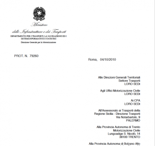 Maggiori informazioni su "Circolare n. 79260 del 4 ottobre 2010"	