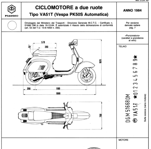 Maggiori informazioni su "STO Vespa PK 50S Automatica VA51T ed Elestart"	